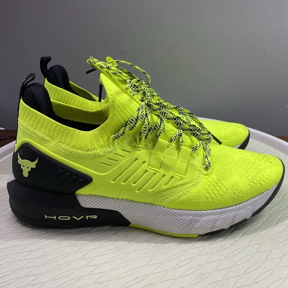 Under‎ Armour UA Project Rock 3 HOVR Volt Mens Yellow& Black Sneaker Sz9
